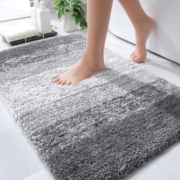 New 30x20in Grey Bath Rug, Soft Absorbent Microfiber Mat with Quick Dry & Grip